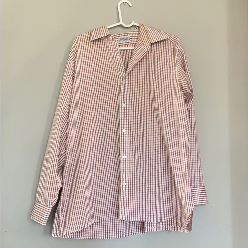 Charvet Orange And White Plaid Button Down